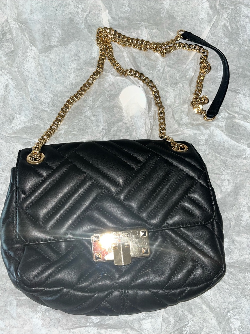 MICHAEL Michael Kors Black Quilted Crossbody with Gold Chain